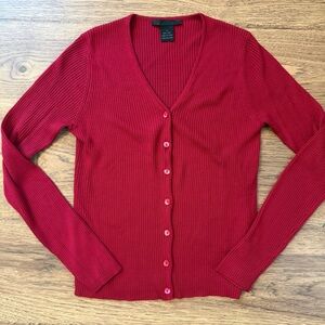 Vintage 90s The Limited Silk Red Ribbed Cardigan Small EUC